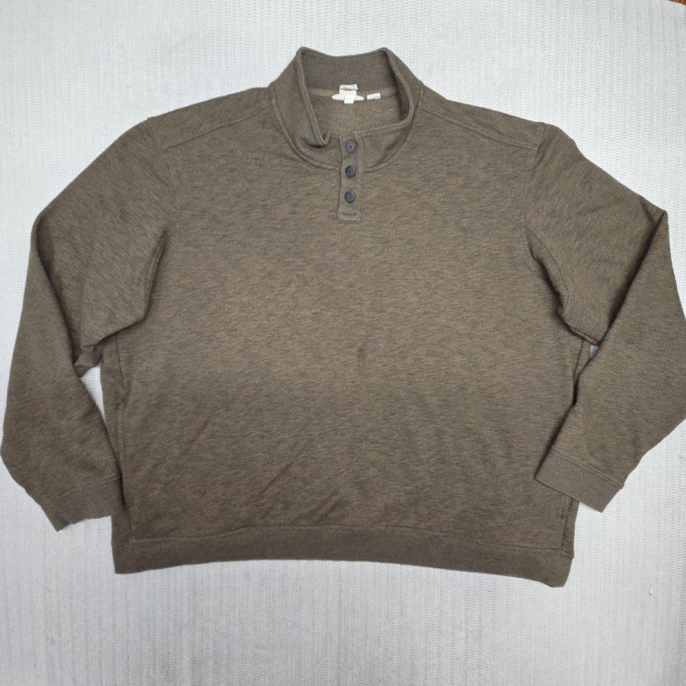 Duluth Trading Co Sweater Mens 3XL Brown Henley Mock Neck Knit Pullover Fall